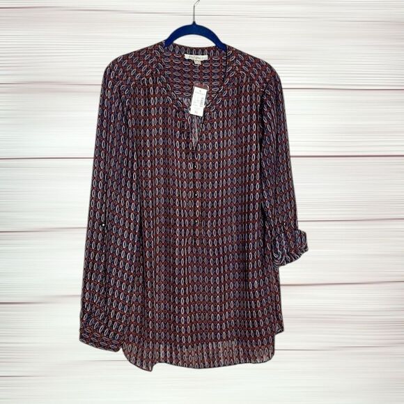 NWT Roz & Ali Blouse Top Roll Tab Sleeve Split Neck size XL - Picture 1 of 13